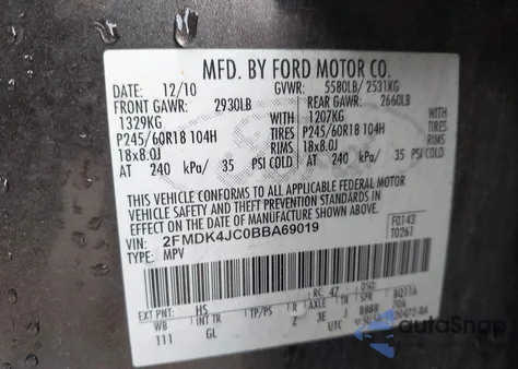 2011 Ford Edge Sel z USA, uszkodzony, nr VIN 2FMDK4JC0BBA69019